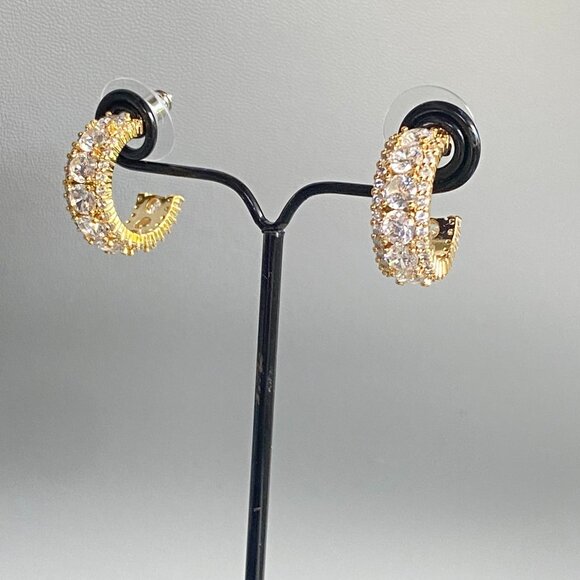 FAC Gold Tone Cubic Zirconia Huggie Hoop Earrings NWT - Picture 3 of 10